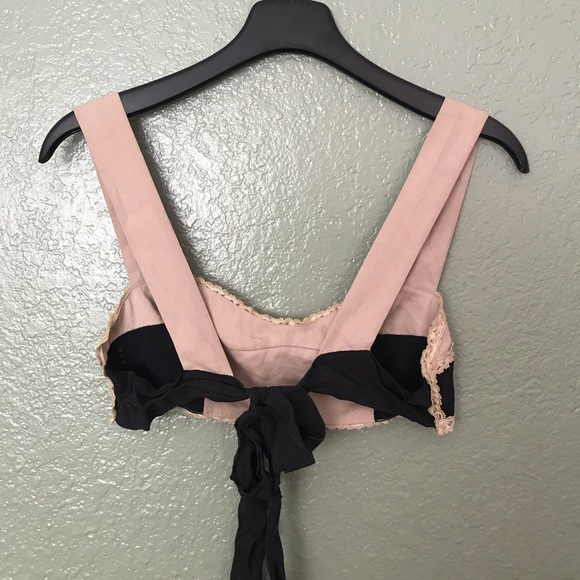 ASOS boho festival bra top bow tie back black tan - Picture 3 of 3
